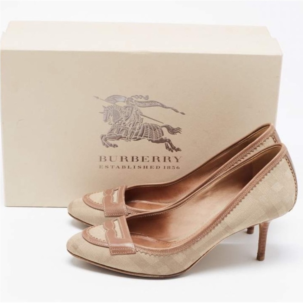 Burberry Beige House Check Canvas & Leather Penny Loafers